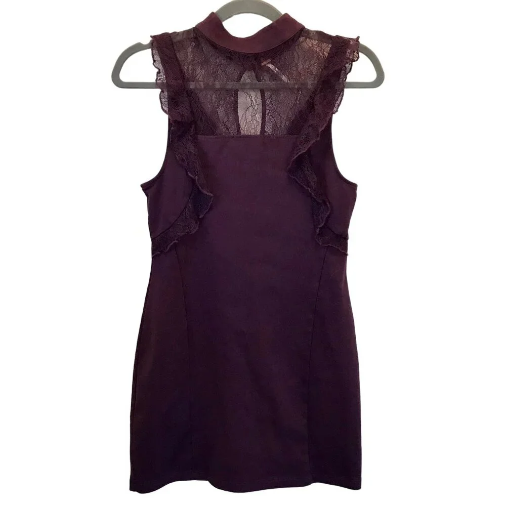 Free People Beaumont Muse Lace Detail Women's Mini Bodycon Dress‎ Size S Purple